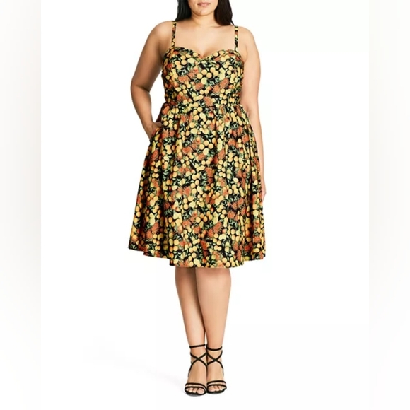 City Chic Zesty Fun Oranges Dress L 20 2X - Picture 1 of 12